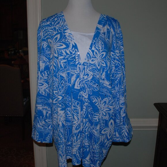 NWOT Marine Blue Silver Sequined Nautical Top-2X - Picture 4 of 7